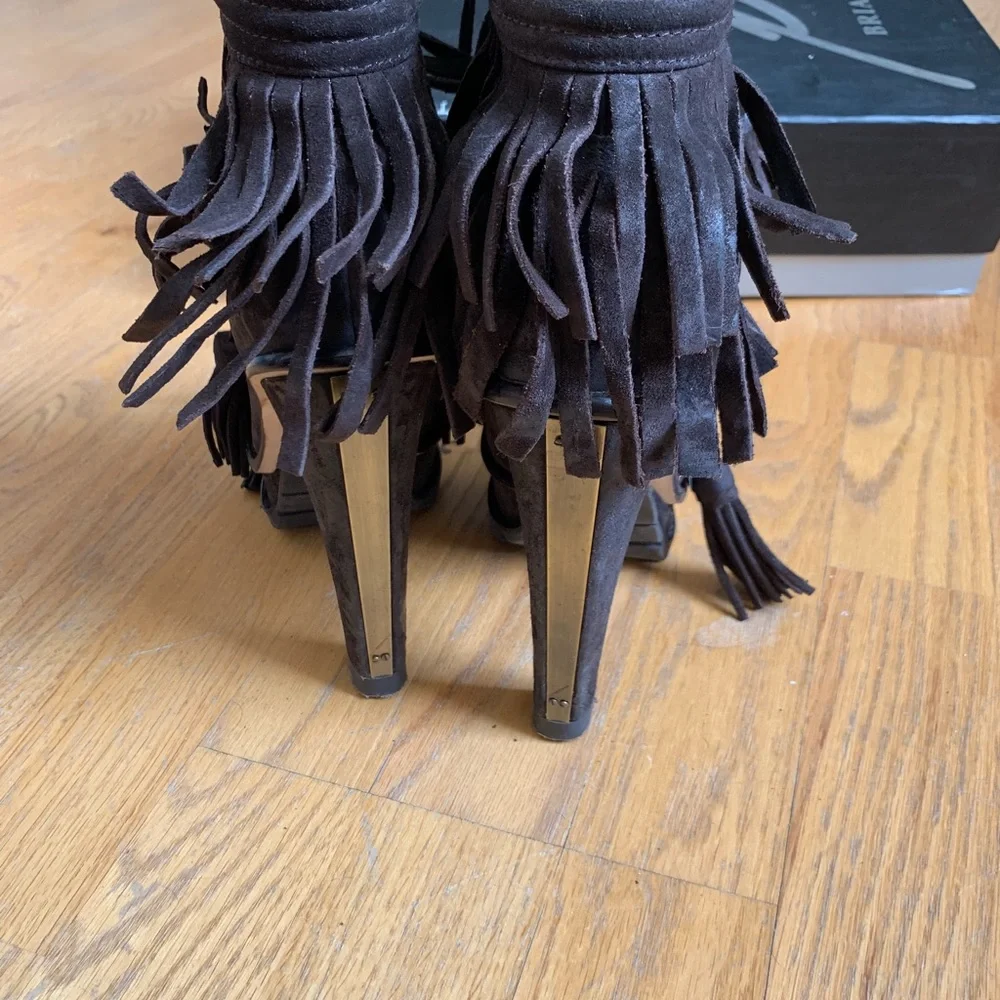 Brian Atwood tempesta fringe booties ankle boots